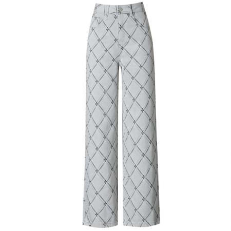 天丝牛仔裤女春秋新款宽松直筒裤高腰格子阔腿裤子 服裝批發女裝批發服飾貨源