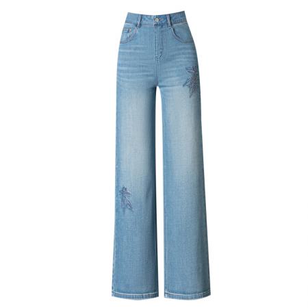 牛仔裤女春秋新款宽松直筒裤垂感高腰阔腿裤蓝色裤子 服裝批發女裝批發服飾貨源