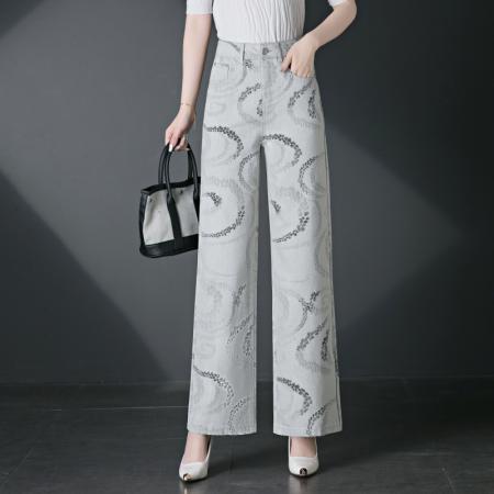 牛仔裤女春秋新款宽松天丝垂感高腰阔腿裤灰白裤子 服裝批發女裝批發服飾貨源