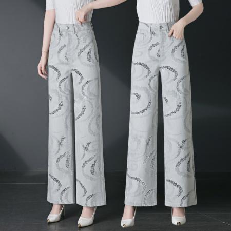 牛仔裤女春秋新款宽松天丝垂感高腰阔腿裤灰白裤子 服裝批發女裝批發服飾貨源