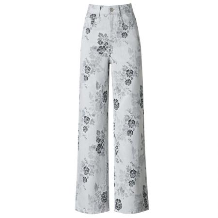 牛仔裤女春秋新款宽松天丝提花裤子垂感高腰阔腿女裤 服裝批發女裝批發服飾貨源