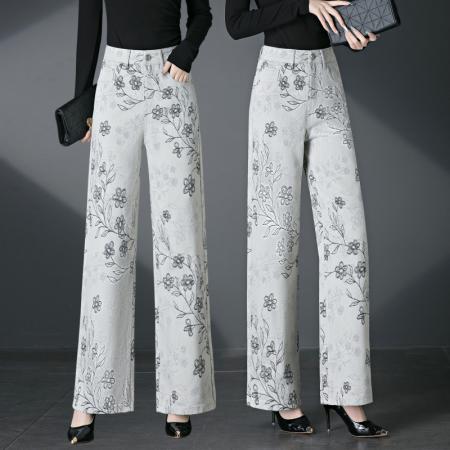 牛仔裤女春秋新款宽松天丝提花裤子垂感高腰阔腿女裤 服裝批發女裝批發服飾貨源