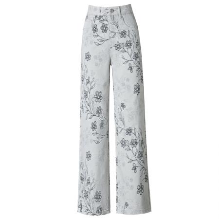 牛仔裤女春秋新款宽松天丝提花裤子垂感高腰阔腿女裤 服裝批發女裝批發服飾貨源