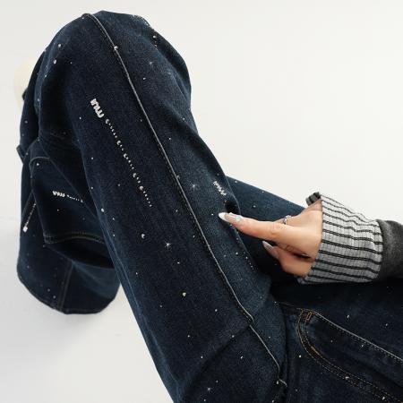 不贴腿烫钻喇叭牛仔裤女春秋新款时髦设计感高级修身拖地裤子 服裝批發女裝批發服飾貨源