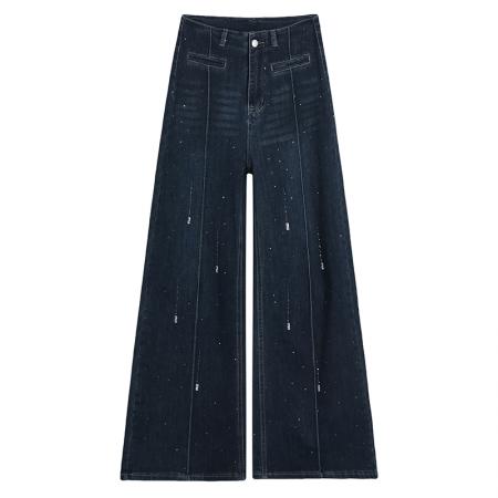 不贴腿烫钻喇叭牛仔裤女春秋新款时髦设计感高级修身拖地裤子 服裝批發女裝批發服飾貨源