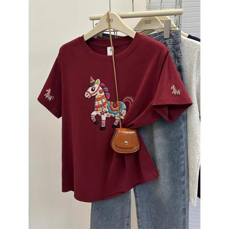 纯棉小马印花短袖T恤女 服裝批發女裝批發服飾貨源