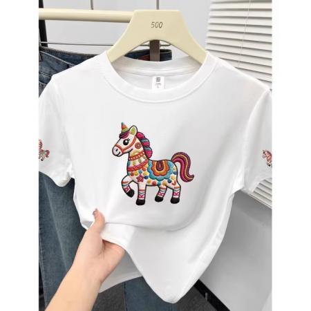 纯棉小马印花短袖T恤女 服裝批發女裝批發服飾貨源