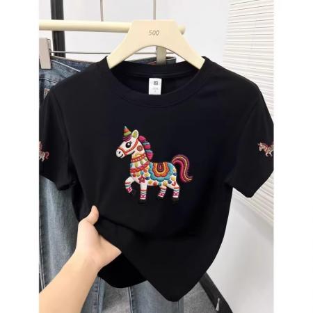 纯棉小马印花短袖T恤女 服裝批發女裝批發服飾貨源
