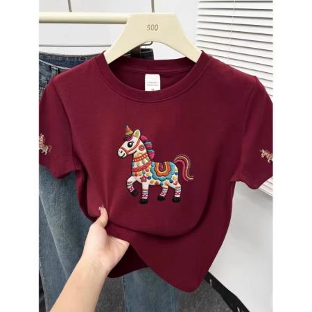 纯棉小马印花短袖T恤女 服裝批發女裝批發服飾貨源