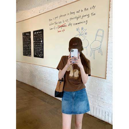 本命年植绒小马正肩短袖T恤女 服裝批發女裝批發服飾貨源