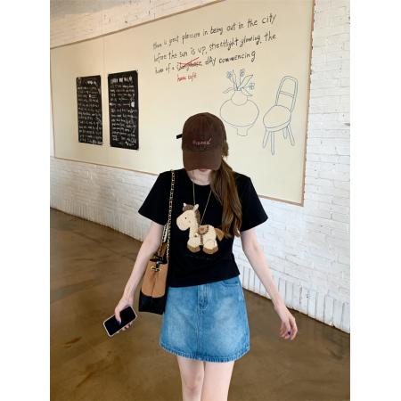 本命年植绒小马正肩短袖T恤女 服裝批發女裝批發服飾貨源