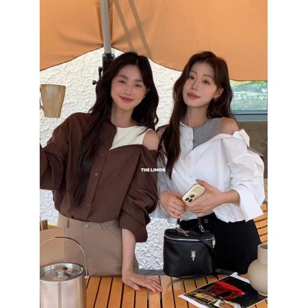 柠檬绿茶时尚韩系设计感露肩高级...