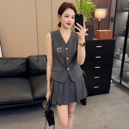 小香风时尚套装女夏季新款减龄无袖马甲上衣短裙两件套 服裝批發女裝批發服飾貨源