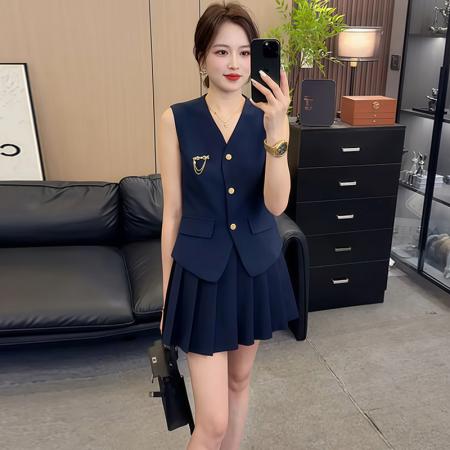 小香风时尚套装女夏季新款减龄无袖马甲上衣短裙两件套 服裝批發女裝批發服飾貨源