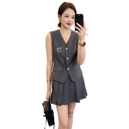 小香风时尚套装女夏季新款减龄无袖马甲上衣短裙两件套 服裝批發女裝批發服飾貨源