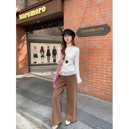 蕾丝花边拼接长袖t恤女早春新款修身显瘦叠穿百搭打底衫上衣 服裝批發女裝批發服飾貨源