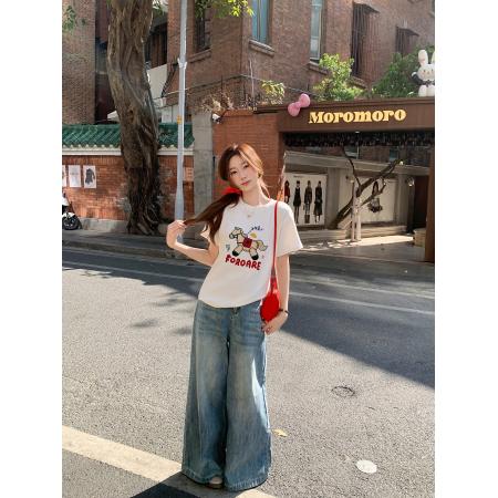 韩系设计感小马刺绣圆领正肩短袖t恤女早春新款宽松显瘦上衣 服裝批發女裝批發服飾貨源