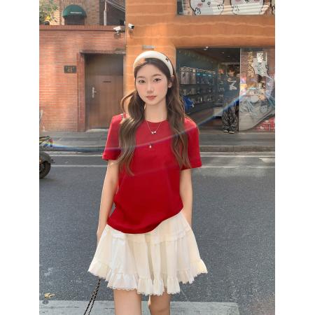 白色蘑菇刺绣圆领正肩短袖t恤女新款气质宽松超好看百搭上衣 服裝批發女裝批發服飾貨源