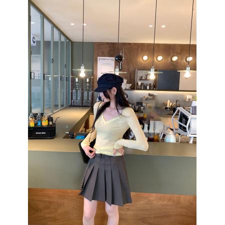 BY10277# 纯欲微透V领防晒罩衫T恤女早春新款漂亮短款长袖上衣 服裝批發女裝批發服飾貨源