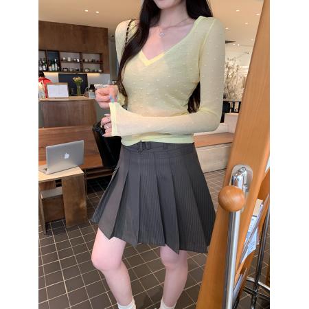 BY10277# 纯欲微透V领防晒罩衫T恤女早春新款漂亮短款长袖上衣 服裝批發女裝批發服飾貨源