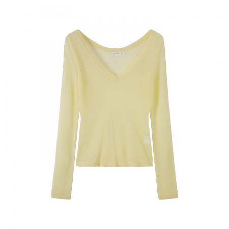 BY10277# 纯欲微透V领防晒罩衫T恤女早春新款漂亮短款长袖上衣 服裝批發女裝批發服飾貨源