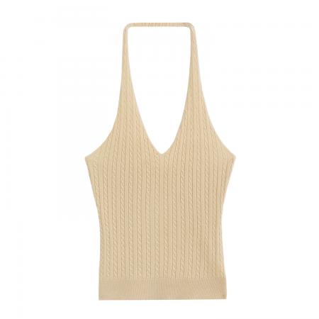 BY10279# 纯欲辣妹V领挂脖针织吊带背心女夏新款外穿修身露背小上衣 服裝批發女裝批發服飾貨源