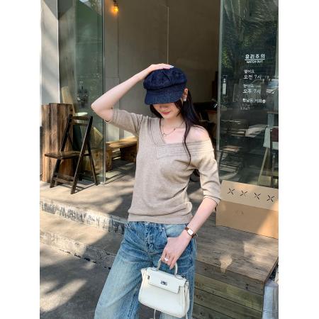 BY10280# 超好看两穿V领内搭打底短袖T恤女夏季新款设计感短上衣 服裝批發女裝批發服飾貨源