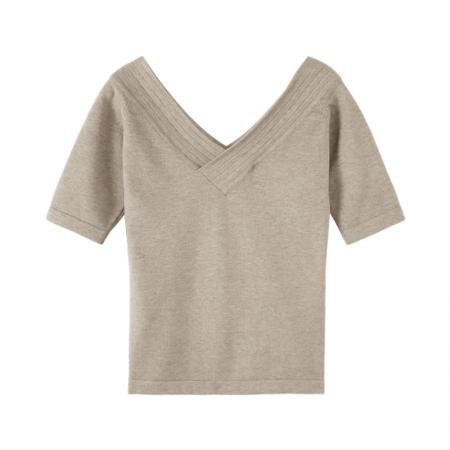 BY10280# 超好看两穿V领内搭打底短袖T恤女夏季新款设计感短上衣 服裝批發女裝批發服飾貨源