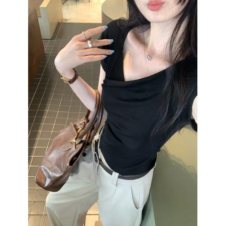 BY10282# 莱赛尔天丝性感交叉深V领辣妹短袖T恤女夏季新款上衣 服裝批發女裝批發服飾貨源