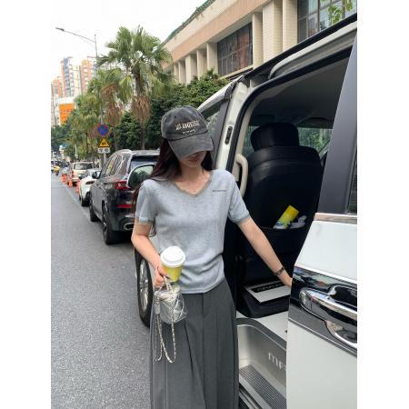 BY10283# 绝美巨好看的蕾丝边V领收腰抽褶短袖T恤女夏季新款内搭上衣 服裝批發女裝批發服飾貨源