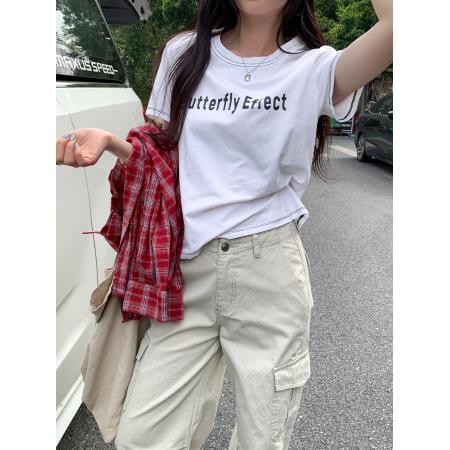 BY10285# 爆款夏字母印花宽松短袖T恤女新款高级感百搭显瘦上衣 服裝批發女裝批發服飾貨源