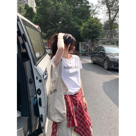 BY10285# 爆款夏字母印花宽松短袖T恤女新款高级感百搭显瘦上衣 服裝批發女裝批發服飾貨源