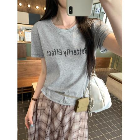 BY10285# 爆款夏字母印花宽松短袖T恤女新款高级感百搭显瘦上衣 服裝批發女裝批發服飾貨源
