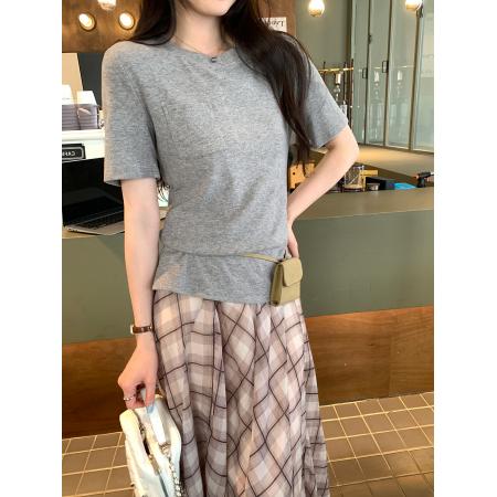 BY10288# 口袋圆领短袖T恤女夏季新款漂亮绝美慵懒宽松显瘦上衣 服裝批發女裝批發服飾貨源