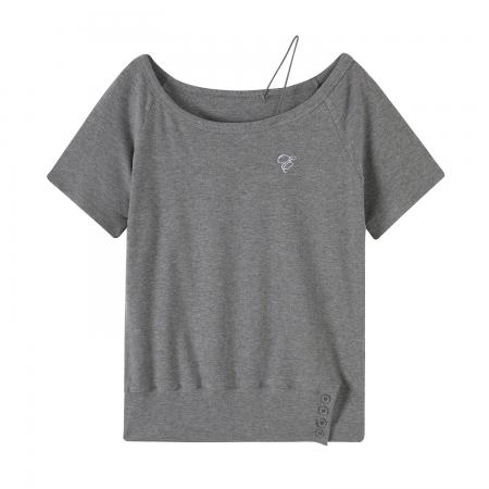 BY10292# 吊带斜肩露肩收腰短袖T恤女夏季新款设计感小众上衣 服裝批發女裝批發服飾貨源