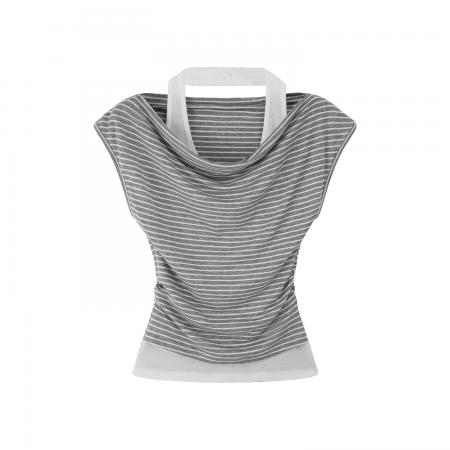 BY10294# 挂脖条纹假两件荡领无袖背心T恤女夏新款收腰露肩上衣 服裝批發女裝批發服飾貨源