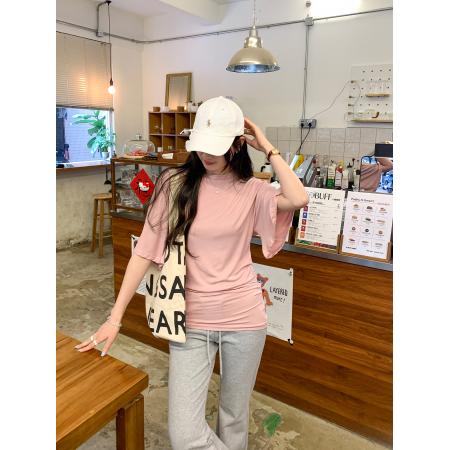 BY10295# 莱赛尔天丝不规则收腰压褶短袖T恤女夏新款圆领纯欲上衣 服裝批發女裝批發服飾貨源