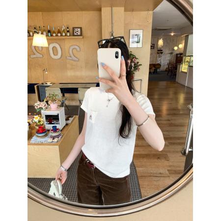 BY10297# 白色圆领短袖羊毛针织衫女夏季新款适身绝美小个子T恤 服裝批發女裝批發服飾貨源