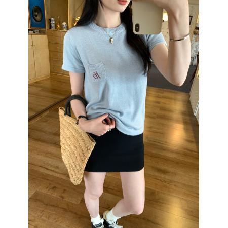 BY10297# 白色圆领短袖羊毛针织衫女夏季新款适身绝美小个子T恤 服裝批發女裝批發服飾貨源