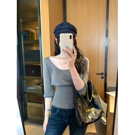 BY10302# 莱赛尔天丝收腰内搭打底衫五分袖针织衫女早春新款上衣 服裝批發女裝批發服飾貨源