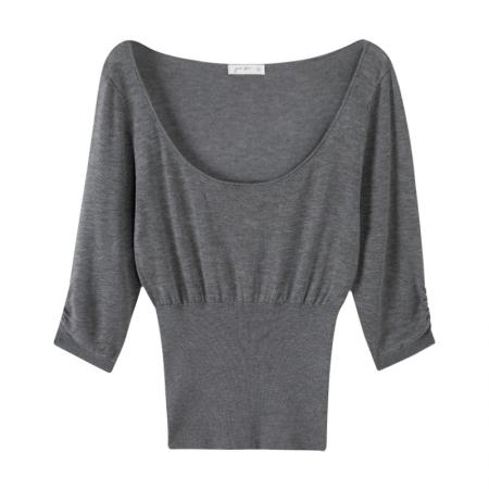 BY10302# 莱赛尔天丝收腰内搭打底衫五分袖针织衫女早春新款上衣 服裝批發女裝批發服飾貨源