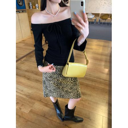 BY10304# 轻奢漂亮一字肩系带长袖针织衫女春季新款温柔性感上衣 服裝批發女裝批發服飾貨源