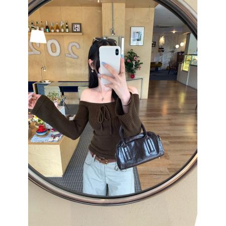 BY10304# 轻奢漂亮一字肩系带长袖针织衫女春季新款温柔性感上衣 服裝批發女裝批發服飾貨源