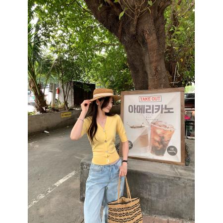 BY10308# 老钱风五分袖羊毛针织开衫女夏新款薄款百搭显瘦中袖上衣 服裝批發女裝批發服飾貨源