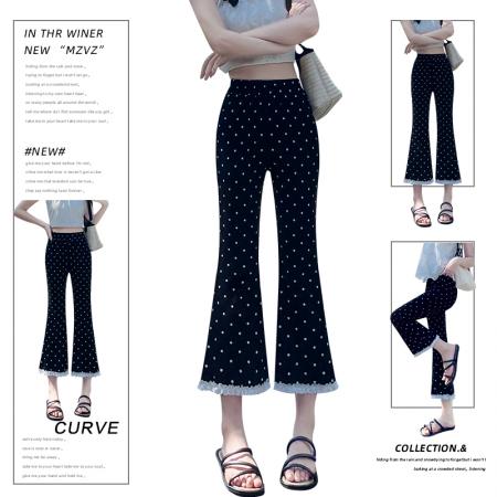 BY10312# 夏季新款韩版高腰显瘦蕾丝鱼尾喇叭裤七分大喇叭长裤 服裝批發女裝批發服飾貨源