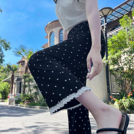 BY10312# 夏季新款韩版高腰显瘦蕾丝鱼尾喇叭裤七分大喇叭长裤 服裝批發女裝批發服飾貨源