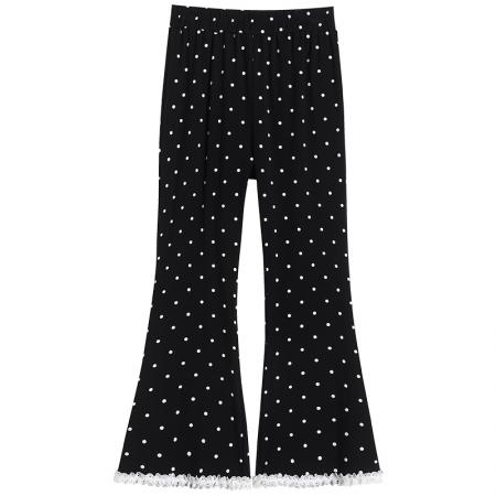 BY10312# 夏季新款韩版高腰显瘦蕾丝鱼尾喇叭裤七分大喇叭长裤 服裝批發女裝批發服飾貨源