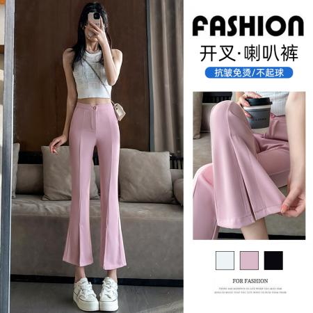 BY10314# 春夏新款韩版高腰显瘦垂感开叉微喇叭裤八分裤九分裤 服裝批發女裝批發服飾貨源