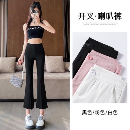 BY10314# 春夏新款韩版高腰显瘦垂感开叉微喇叭裤八分裤九分裤 服裝批發女裝批發服飾貨源