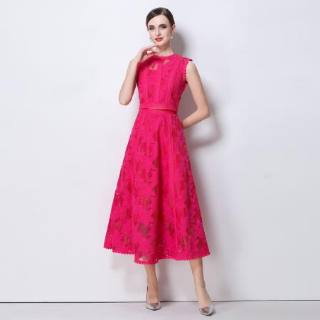 BY10316# 宫廷风圆领无袖短款上衣高腰刺绣镂空蕾丝半身裙减龄套装 服裝批發女裝批發服飾貨源